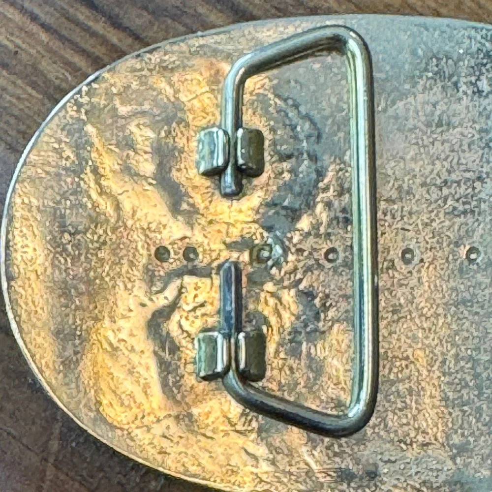 Vintage Justice Bros JB Racing Belt Buckle Gold‎ Tone Western Scrollwork Enamel